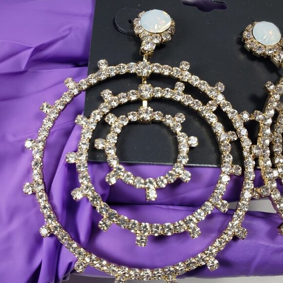 Gold-tone Multiple Hoops Sparkling Crystal Bling Drop Dangle Earrings - Women - Picture 4 of 8